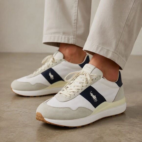 Polo Ralph Lauren Men\'s Train 89 Athletic Sneakers Suede Nylon White NEW SZ 7.5 main image 8